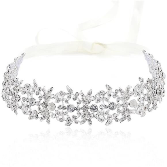 Bridal Headpiece Handmade Wedding Hair Vine Bead Crystal Floral Leaf - Picture 5 of 6